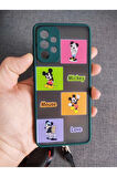 Samsung Galaxy A52 Kamera Korumalı Mickey Mouse Tuşları Renkli Hux Telefon Boyun Askılı Set Kılıf