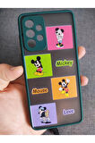 Samsung Galaxy A52 Kamera Korumalı Mickey Mouse Tuşları Renkli Hux Telefon Boyun Askılı Set Kılıf