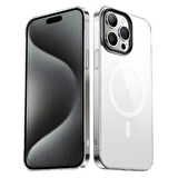 iPhone 15 Pro Max Uyumlu Kılıf Wireless Şarj Özellikli Şeffaf G-Glass Kapak