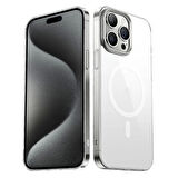 iPhone 15 Pro Max Uyumlu Kılıf Wireless Şarj Özellikli Şeffaf G-Glass Kapak