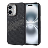 Apple iPhone 16 Uyumlu Kılıf Magsafe Şarj Özellikli Karbon Fiber Tasarımlı Vave Kapak
