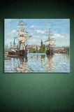 Yatay Kanvas Tablo Tekli Salon Mutfak Ofis Claude Monet Ships Riding on the Seine at Rouen