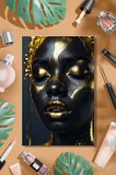 Kanvas Tablo Dikey Tekli Kuaför Güzellik Salonu Makyaj Nail Art Gold Makyajlı Siyahi Kadın Portre 968