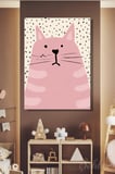 Dekoratif Dikey Kanvas Tablo Tekli Genç Odası Çocuk Odası Kreş Handdrawn Cat Pembe Kedi 1003