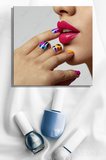 Dekoratif Kare Kanvas Tablo Tekli Kuaför Güzellik Salonu Makyaj Nail Art Manikür 1355