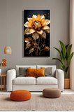 Panoramik Dikey Kanvas Tablo Tekli Salon Mutfak Yatak Odası Ofis Altın Rengi Lotus Çiçek 1396