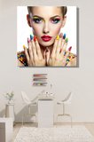 Dekoratif Kare Kanvas Tablo Tekli Kuaför Güzellik Salonu Makyaj Nail Art 1511