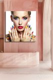 Dekoratif Kare Kanvas Tablo Tekli Kuaför Güzellik Salonu Makyaj Nail Art 1511