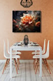 Kanvas Tablo Yatay Tekli Salon Mutfak Yatak Odası Ofis Soyut Turuncu Beyaz Çiçek 1688