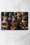 Kanvas Tablo Yatay Tekli Salon Mutfak Yatak Odası Ofis Rönesans Kıyafetli Bir Grup Kedi 1746