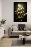 Dikey Kanvas Tablo Tekli Salon Ofis Dijital Sanat Altın detaylı Steampunk Tarzı Çiçekler 1749