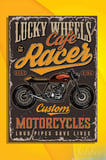 Kanvas Tablo Dikey Tekli Kafe Restoran Lucky Wheels Cafe Racer Vintage Motorsiklet 1858