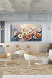 Panoramik Yatay Kanvas Tablo Tekli Ev Kafe Ofis 3D Efekt  Pastel Tonlarda Çiçekler 1955