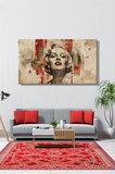 Kanvas Tablo Panoramik Yatay Tekli Ev Kafe Ofis Kırmızı Bej tonlada Marilyn Monroe Portresi 1971