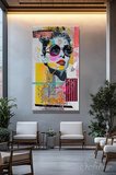 Panoramik Dikey Kanvas Tablo Tekli Ev Kafe Ofis Postmodern Popart Kadın Portre 2014