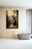 Dekoratif Dikey Kanvas Tablo Tekli Ev Kafe Ofis Banyo Tuvalet Gazete Okuyo Golden Retriever 2062