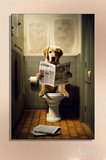 Dekoratif Dikey Kanvas Tablo Tekli Ev Kafe Ofis Banyo Tuvalet Gazete Okuyo Golden Retriever 2062