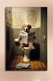 Dekoratif Dikey Kanvas Tablo Tekli Ev Kafe Ofis Banyo Tuvalet Gazete Okuyo Golden Retriever 2062