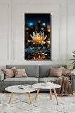 Panoramik Dikey Kanvas Tablo Tekli Ev Ofis Altın Rengi Kristal Lotus Nilüfer Çiçek 2128