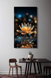 Panoramik Dikey Kanvas Tablo Tekli Ev Ofis Altın Rengi Kristal Lotus Nilüfer Çiçek 2128