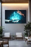 Kanvas Tablo Yatay Tekli Emlak Ofisi İnşaat Gyo Mimarlık Robotun Elinde Dijital Şehir Hologramı 2255
