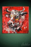 Dekoratif Kare Kanvas Tablo Tekli Ev Kafe Ofis Lady Redhorns White Bull Beyaz Boğa  2266
