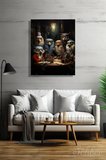 Kanvas Tablo Dikey Tekli Ev Kafe Ofis Masa Başında Steampunk Tarzında Giyinmiş Baykuşlar 2283