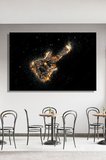 Yatay Kanvas Tablo Tekli Ev Kafe Bar Ofis Siyah Fonda Alevler İçinde Elektro Gitar Dijital Sanat 2626
