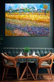 Yatay Kanvas Tablo Tekli Ev Kafe Ofis Vincent van Gogh Süsenli Buğday Tarlası Reprodüksiyon 2707