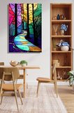 Dikey Kanvas Tablo Tekli Ev Kafe Ofis Vitray Pencere Sanatı Ağaçlar Arasından Geçen Yol 2754