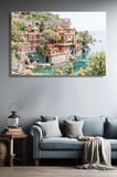 İtalya Sahil Kasabası Portofino'nun Panoramik Manzarası Yatay Kanvas Tablo Tekli Ev Kafe Ofis 3473