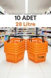 10 Adet - 28 Litre Plastik Market Alışveriş Sepeti Saplı Dayanıklı Market Mağaza El Sepeti Turuncu