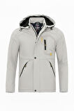Kürklü Su ve Rüzgar Geçirmez Beyaz Softshell Kışlık Erkek Mont