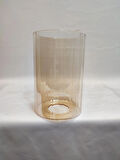 AVİZE CAMI,SİLİNDİR,BAL RENKTE.kendinden çizgili.(Normal ampule göre)(E.27)çap:10.00cm-h:15.00cm
