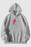 Şimşek Kedi Baskılı Unisex  Kanguru Cepli Kapüşonlu Sweatshirt Hoodie | L
