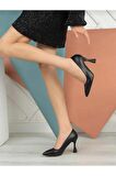 Kadeh Topuklu Taşli Sivri Burun Klasik Topuklu Siyah Stiletto 8 Cm