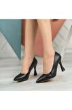 Kadeh Topuklu Taşli Sivri Burun Klasik Topuklu Siyah Stiletto 8 Cm