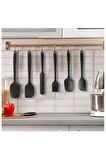 Siyah Silikon Spatula kaşık Seti 6 Parça. Siyah tek parçalı