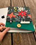 Askılı Kitap / Tablet / Ebook Çantası – Kılıfı ( Turuncu - Kırmız - Yeşil Çiçekler )