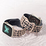 Apple Watch Uyumlu 44 45 46mm Leopar Desenli Yumuşak Silikon Kordon Seri 2 3 4 5 6 Se 7 8 9 10 