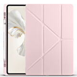 Honor Pad 9 Kılıf Üçgen Katlanabilir Pu Deri Kapaklı Kalemlikli Dikey Standlı Akıllı Tablet Kılıfı