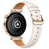 Huawei Watch GT4 41mm İle Uyumlu Starlight Gold Metal Tokalı Deri Zarif Şık Kordon