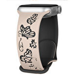 Apple Watch Uyumlu 44 45 46mm Kelebek Desenli Yumuşak Silikon Kordon Seri 2 3 4 5 6 Se 7 8 9 10 