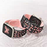 Apple Watch Ultra 1 ve 2 Uyumlu 49mm Leopar Desenli Yumuşak Silikon Kordon