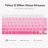 MacBook Pro 14.2 İnç M1 M2 M3 M4 M5 A2442 A2992 Uyumlu Türkçe Q Klavye Koruyucu Pembe Ombre Silikon