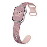 Apple Watch Uyumlu 44 45 46mm Kelebek Desenli Yumuşak Silikon Kordon Seri 2 3 4 5 6 Se 7 8 9 10 
