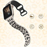 Apple Watch Uyumlu 44 45 46mm Leopar Desenli Yumuşak Silikon Kordon Seri 2 3 4 5 6 Se 7 8 9 10 