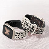 Apple Watch Uyumlu 44 45 46mm Leopar Desenli Yumuşak Silikon Kordon Seri 2 3 4 5 6 Se 7 8 9 10 