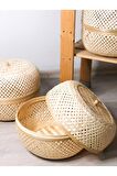 Bohem Dekoratif Kapaklı Bambu Kutu, Sepet, Iskandinav, Modern, Bohem, Rattan
