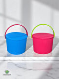 Rainbow 2'li Mavi-Pembe Yuvarlak Kova Piknik Sepeti Meyve Kovası